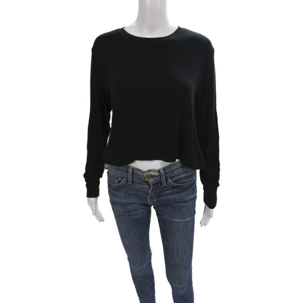 LNA Womens Basic Black Long Sleeve Crew Neck T-Shirt Size M